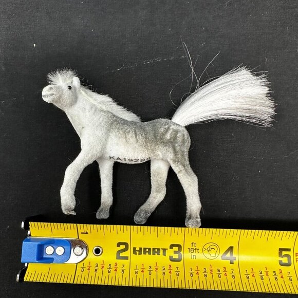 Vintage White Flocked Pony Fur Mane Tail 3in Miniature Horse Toy Fuzzy White - Picture 8 of 14
